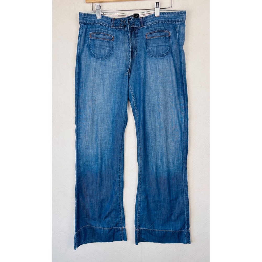 Lucky Brand Wide Leg Chambray Jeans Women's 8/29 Lace Up Lightweight Denim Pants